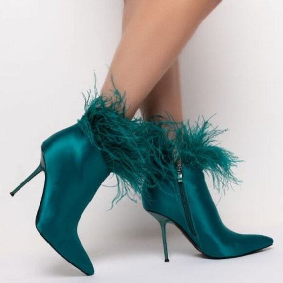 AZALEA WANG RUFFLE YOUR FEATHERS STILETTO BOOTIE IN GREEN ( BRAND NEW !!!!!!!! ) - Picture 1 of 8